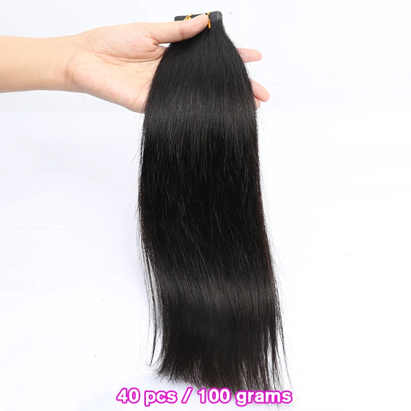 الشريط في وصلات الشعر شعر الإنسان 100% طبيعي مستقيم حزم الشعر البشري الحقيقي جودة الشعر البشري بولي لحمة الجلد شعر ريمي أسود #3
