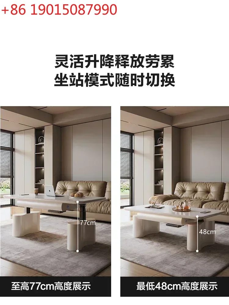 

Подъемный кофейный столик cqyLifting с двойным назначением, многофункциональный, с каменной столешницей, электрический, интеллектуальный, автоматический чайный столик