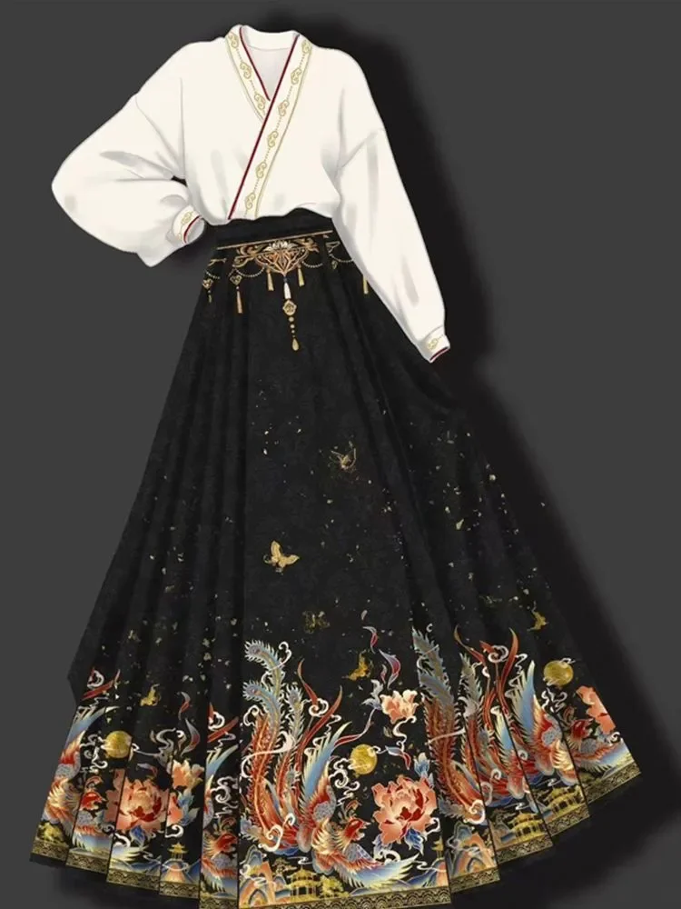 

Traditional Chinese Hanfu Shirt Horse Face Skirt Two Piece Set Spring Autumn Suit Hanfu Skirt Mamianqun Women's Dance Wear Cloth