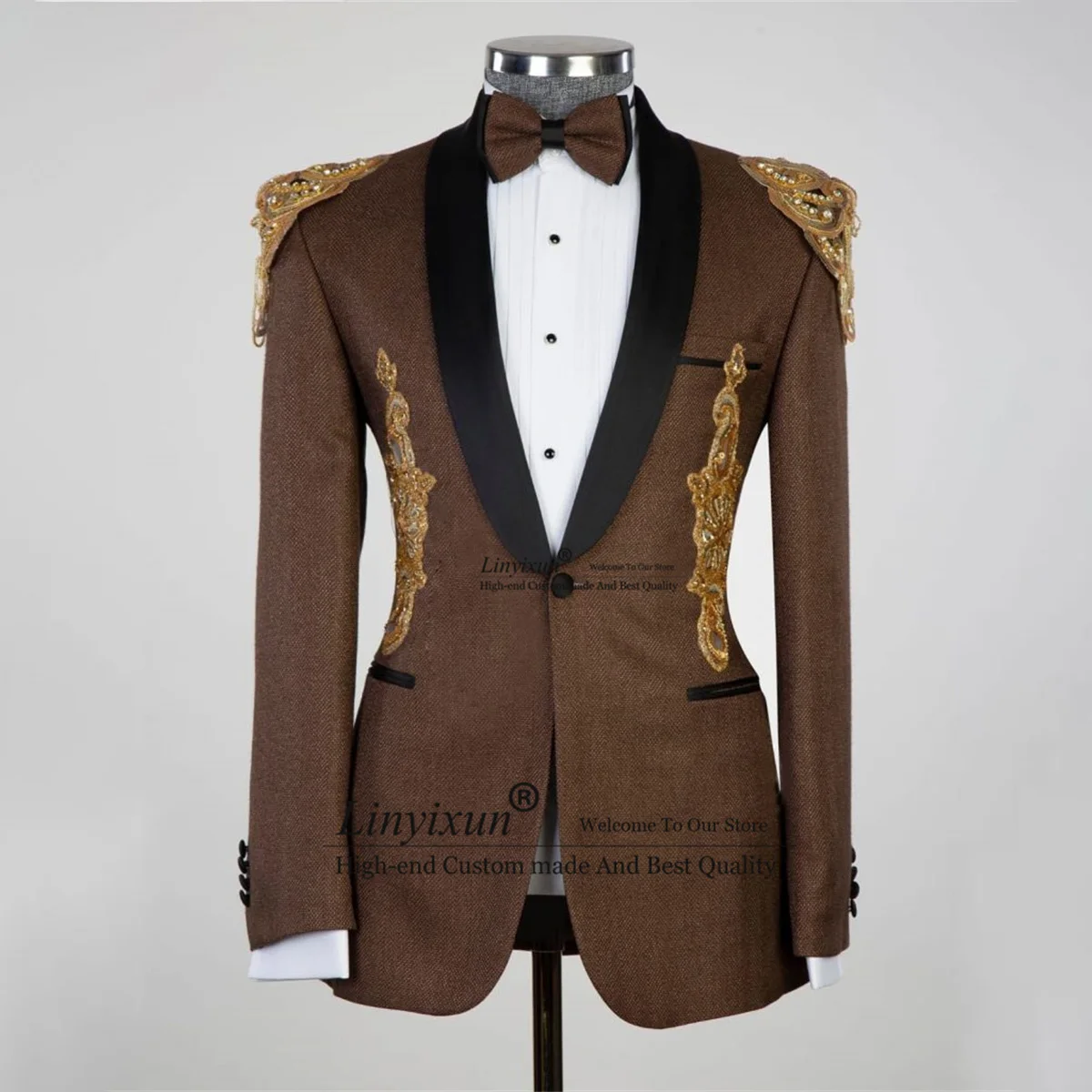 

Elegant Wedding Groom Tuxedos Appliques Men Suits 2 Pieces Sets Dinner Party Male Prom Blazers Slim trajes elegante para hombres