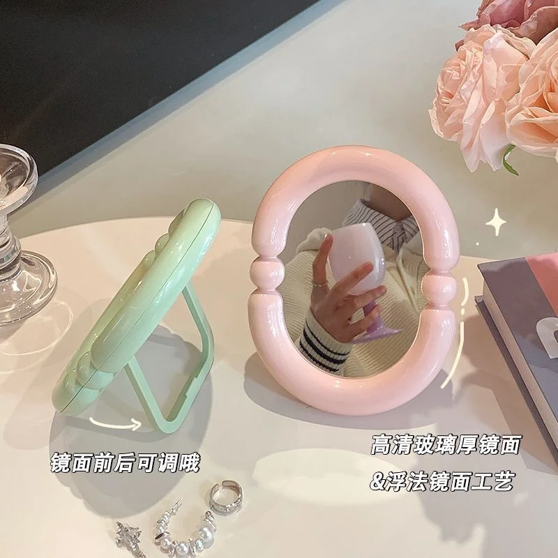 Adorable Makeup Mirror Ideal for Home Bedroom Desk & Dormitory Cute Folding Desktop High Definition Makeup Mirror
