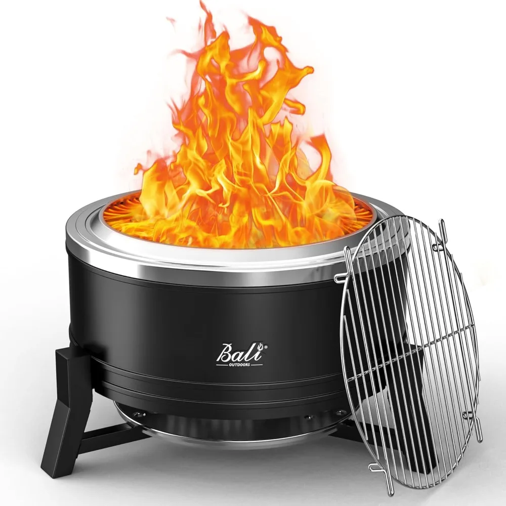 

22 inch Smokeless Firepit Outdoor, Outdoor Fire Pit Patio with Ash Pan, Portable Fire Pit Wood Burning