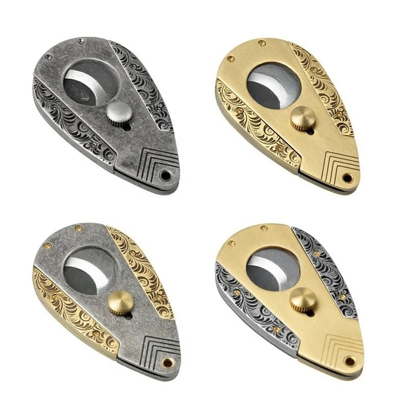 

Vintage cigar cutter stainless steel, double-edged cigar cutter leather gift box