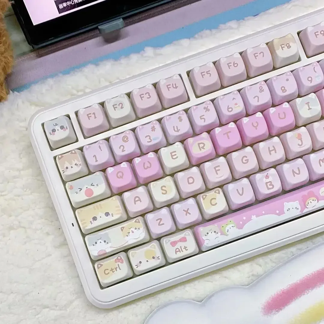 Imagem -02 - Personalizado Gato Bonito Keycaps Grupo Rosa Keycaps Sublimação Térmica Quadrada Alice Teclado Mecânico Cap Presente Mao Novo