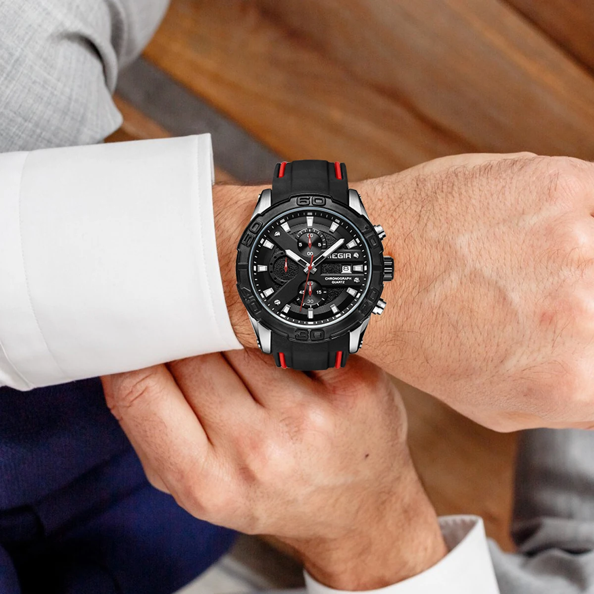 MEGIR Chronograph Men's Watches Fashion Sport Quartz Wristwatch Waterproof Luminous Silicone Strap Man Casual Clock Reloj Hombre