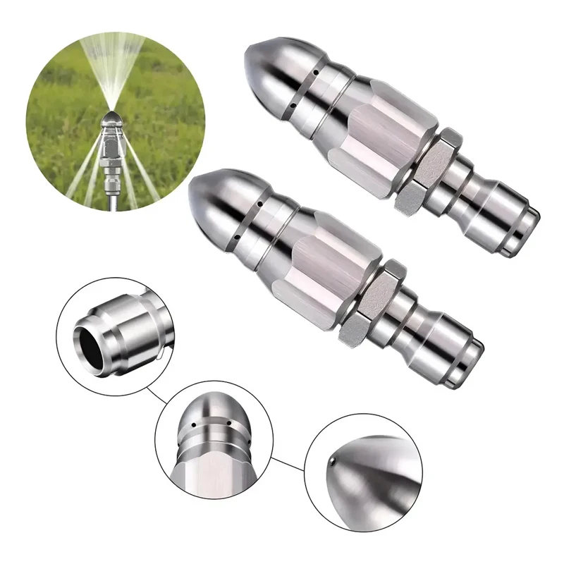 Mini Sewer Jetter Nozzle, 1/4'' Quick Connect Drain Cleaning Nozzle Tips Kit for Drain Jetting Hose