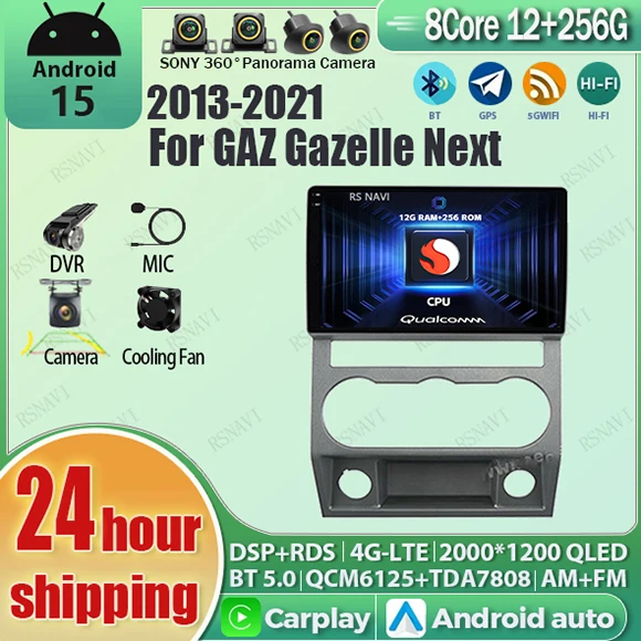 Android 15 Carplay Auto Car GPS Navigation Radio Multimedia Player For GAZ Gazelle Next 2016 2din Head Unit Player wifi+4G video