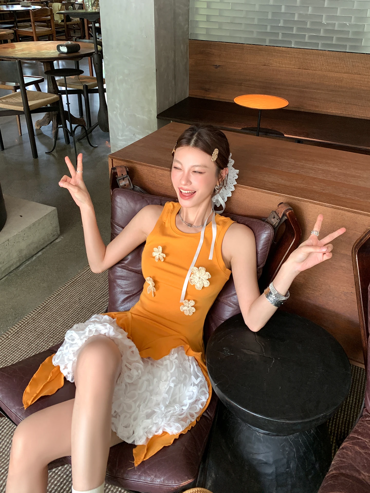 

DULA Good Home Korean Sle Asymmetric Hem 3D Flower Svel Vest Women Summer Sexy Slim Fit Top Cotton Spandex Blend