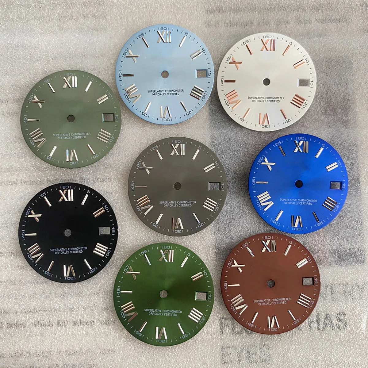 

28.5mm Roman Numeral No Luminous Dial Blue Suitable NH36 Movement Roman Dial Nh35 Rose Gold Dial Nh35 Green Ice Blue Rose