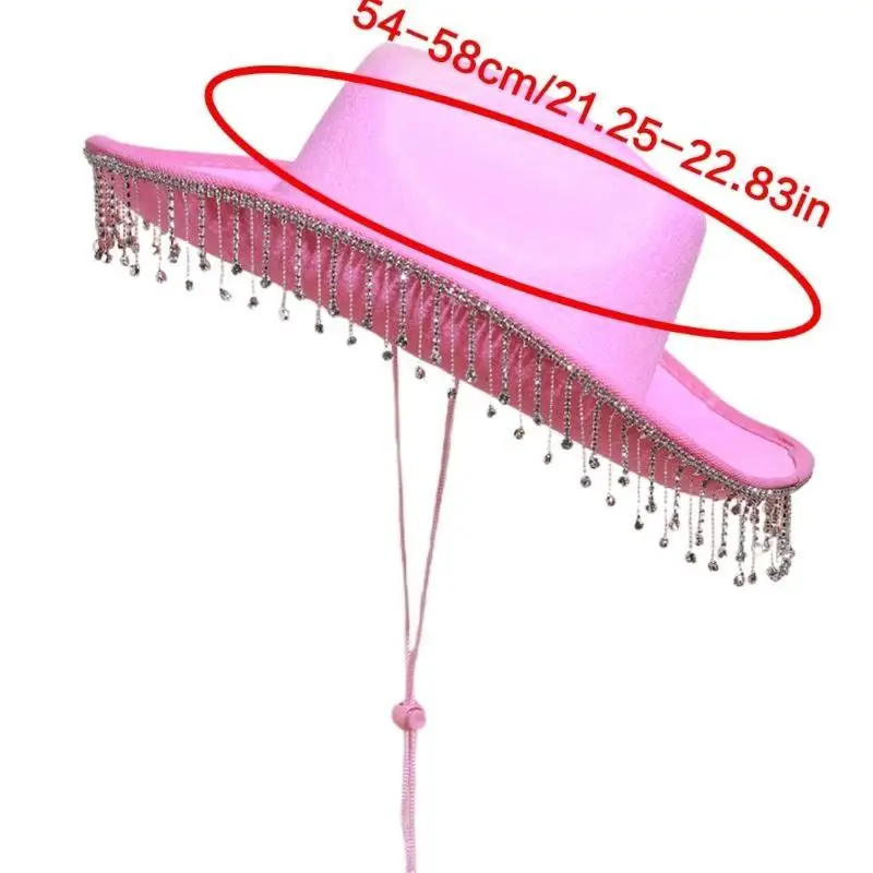 39BD Cowgirl-Hut mit Fransen und Strasssteinen für Damen, Cosplay-Kostüm, Junggesellenabschied, Kopfbedeckung, Hochzeit – Detail 6