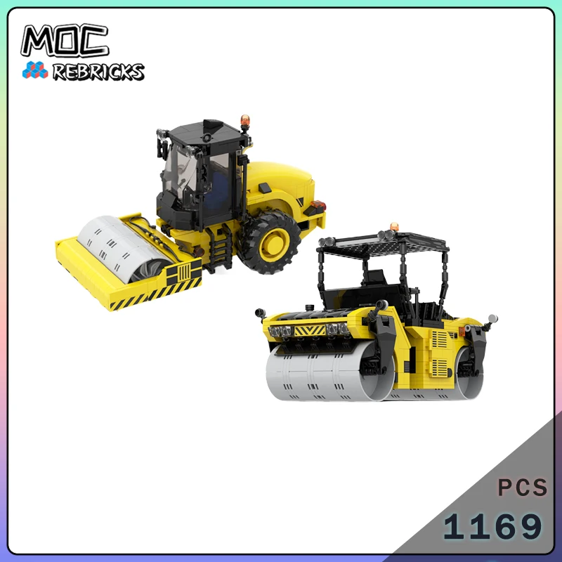 MOC Schwerlast-Straßenwalze Baustein-Set, Technisches Baustellenmodell, Bodenverdichter-Fahrzeug, Geschenk für Erwachsene
