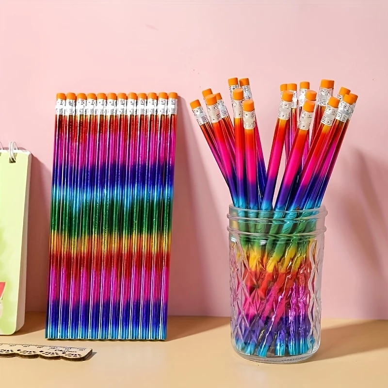 

Круглый деревянный карандаш 12SupportHBRound, 7,79 дюйма/19,8 см, с радужным узором, карандаш для эскизов, подходит для письма и рисования, школьные принадлежности.