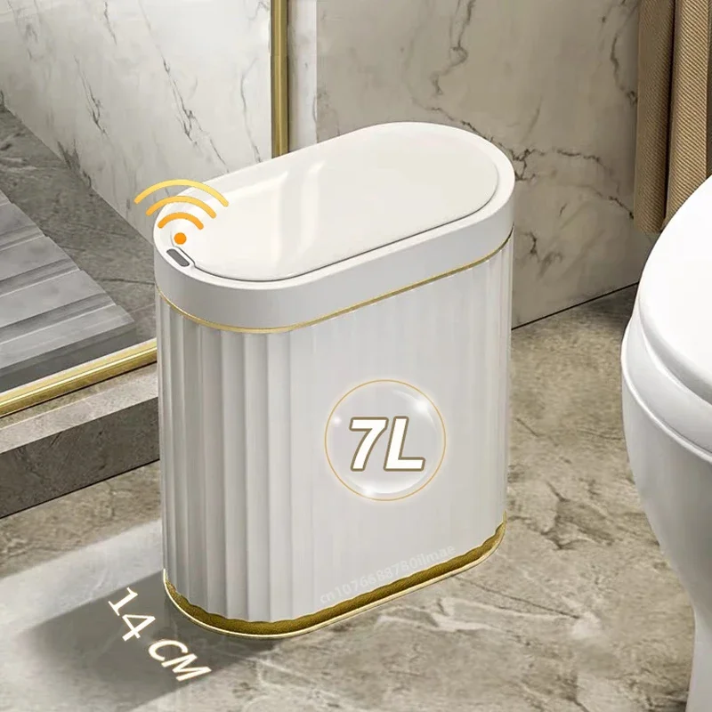 Automatic Sensor Trash Can 7L 9L Luxury Bathroom Trash Can 15L Kitchen Electric Garbage Bin Toilet Wastebasket Golden Trash Can