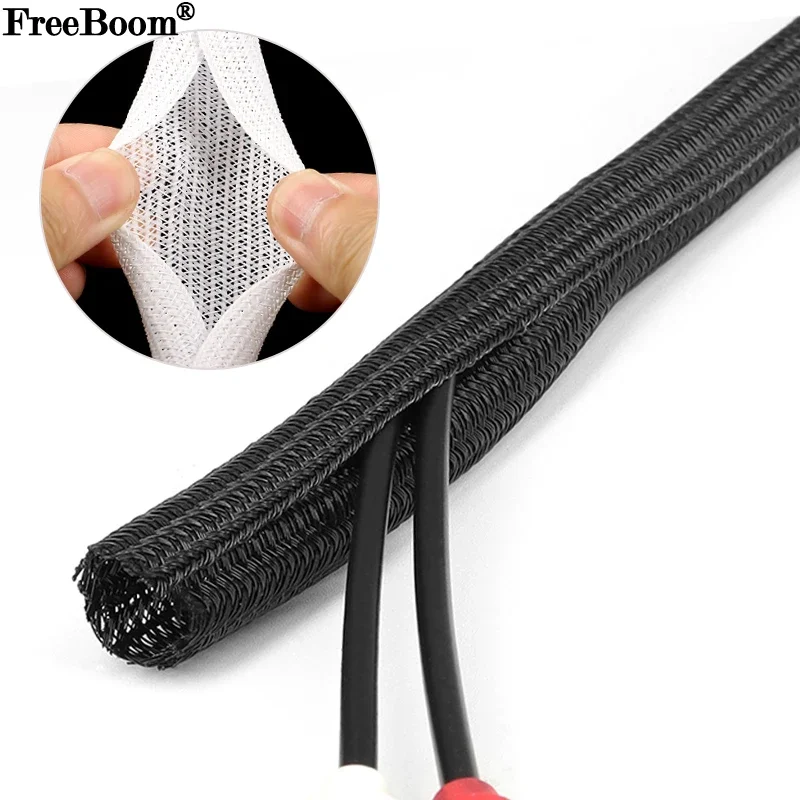 3~80mm PET Braided Expandable Cable Sleeve Flexible Self Closed Insulated Wrap Pipe Tube Line Protector Wire Cable Management