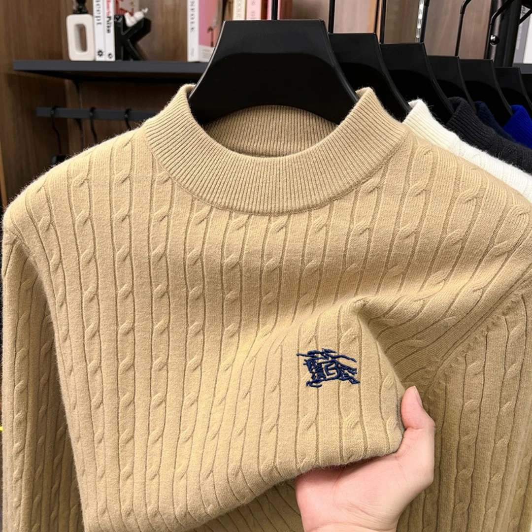 Fashionable men Paul brand round neck T-shirt top with winter stripes twisted flowers comfortable velvet warm embroidery sweater