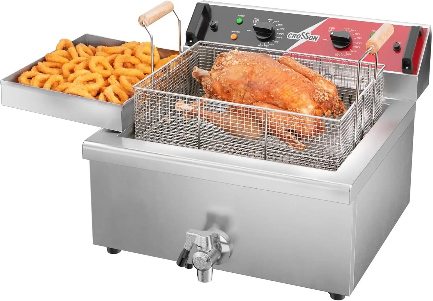 Compact Electric Triple Basket Fryer with Drain Spout