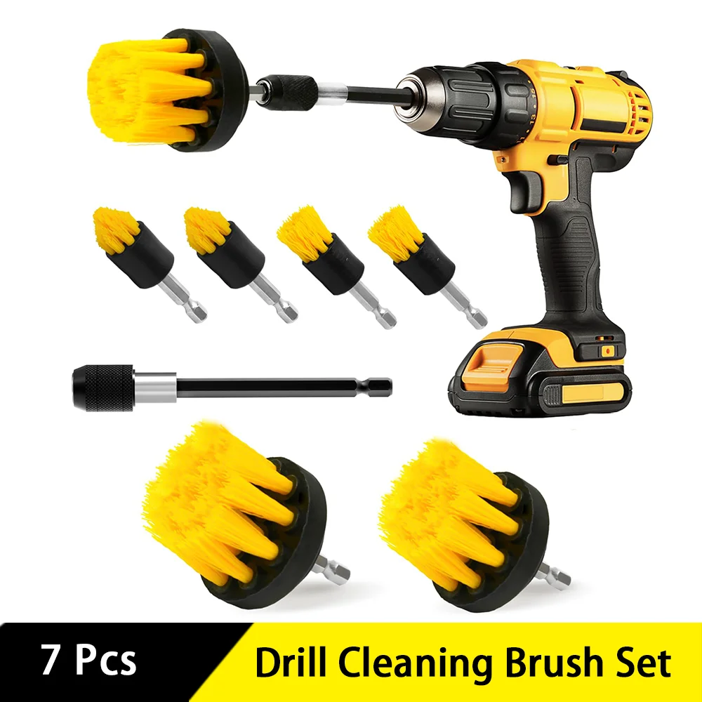 Drill Cleaning Brush Set 7 Pcs with Extend Attachment for Cleaning  Bathroom Surfaces Kitchen Tub Shower Floor Tile Carpet