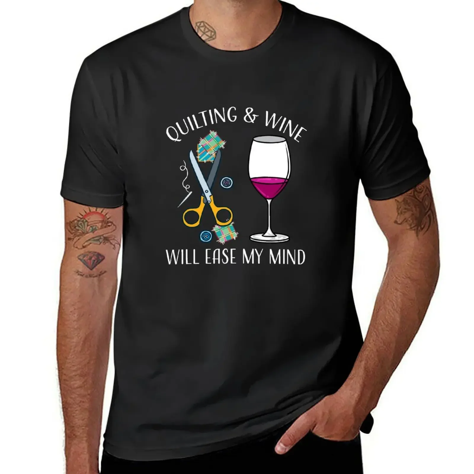 Women's Quilting Gift - Quilting & Wine Will Easy My Mind T-Shirt blanks customizeds mens t shirt