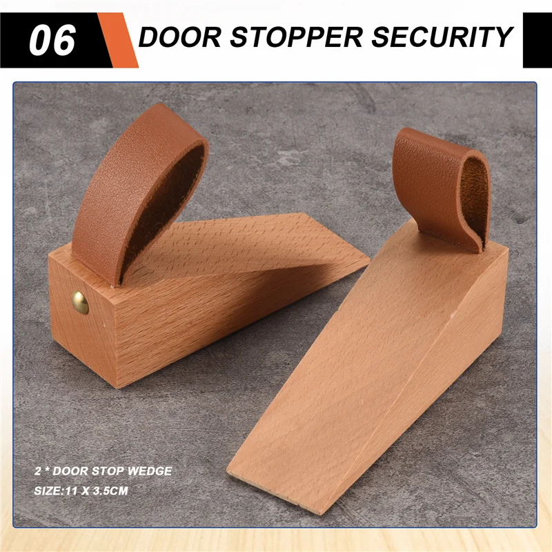 Fermaporta in legno, cunei per porte antiscivolo in legno massello, cuneo fermaporta robusto e durevole, fermaporta di sicurezza (2 pezzi)