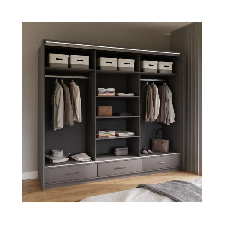 

Good Quality Modern Style Wooden Wardrobe Cabinet Bedroom Wardrobe in Grey Color