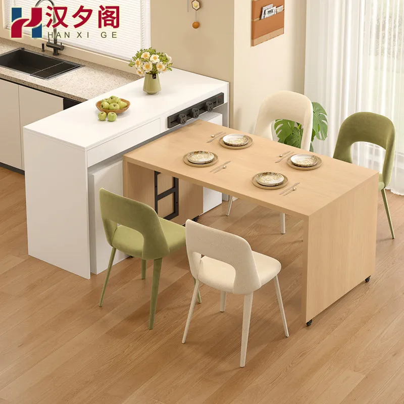 Living room mobile dining table open kitchen mobile island dining table integrated retractable separate island dining table