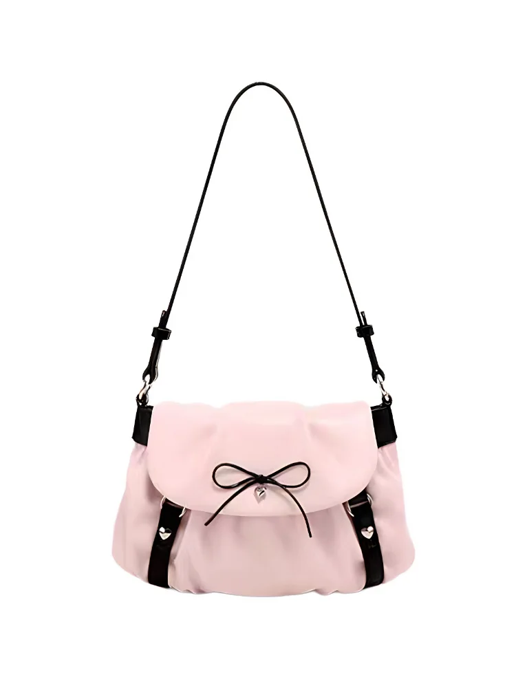 

Cute Bowknot Women's Shoulder Bag Pleated PU Handbag Ladies Armpit Bag Crossbody