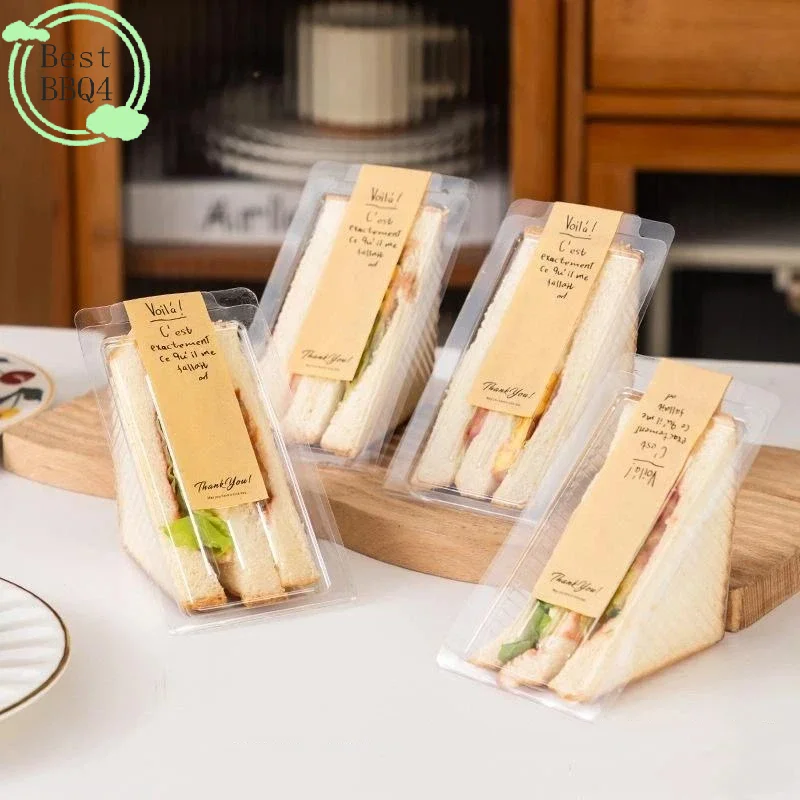 (BBQ4)Disposable Triangular Sandwich Box Transparent Plastic Takeaway Box Suitable For Bakeries And Cafes