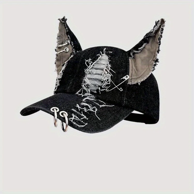 

Animal Ears Y2K Style Baseball Cap Dark Punk Style Hoop Rabbit Ears Street Trend Hip Hop Cap Men and Women Hole Peaked Cap