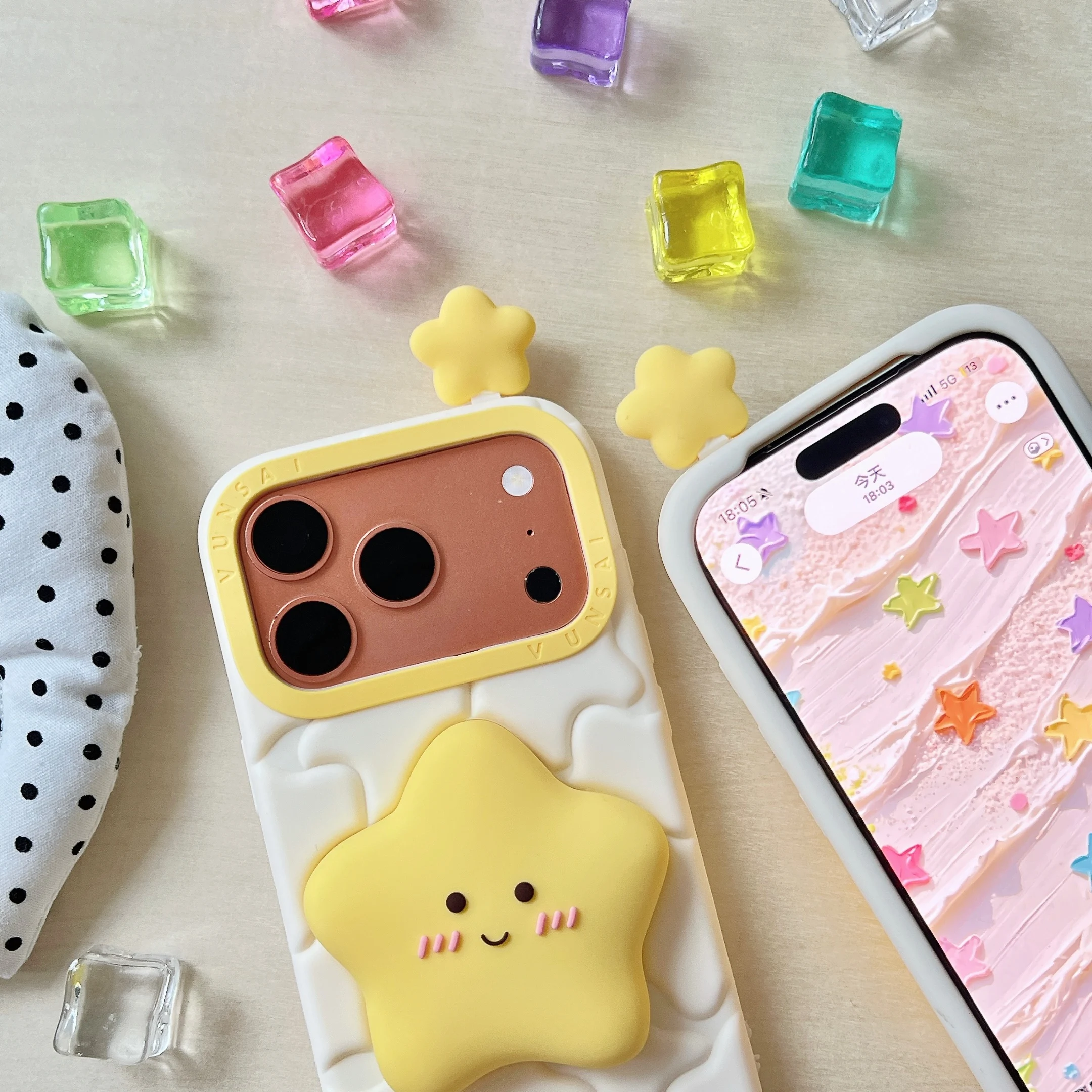 Kawaii 3D Cartoon Stars Stars Soft Silicone Cover For iPhone 17 16 15 14 13 12 Pro Max Cute Cartoon Shockproof Phone Case view 5