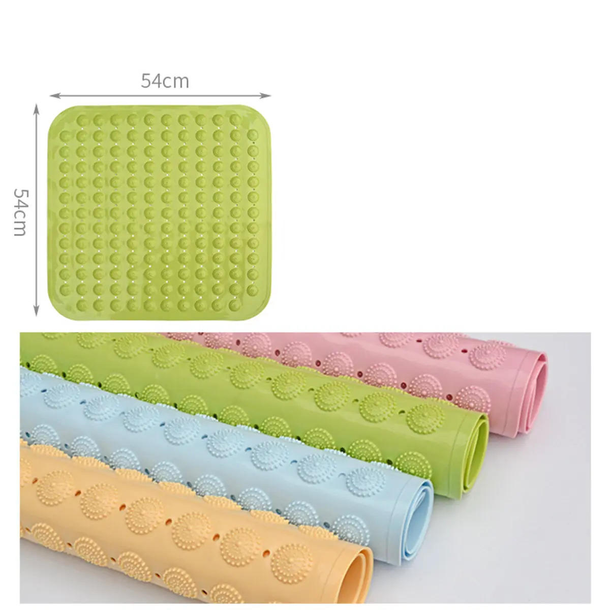 48x48cm Bath Rug Non-Slip Shower Mat Tpr Rubber Surface with Thousands of Gentle Massage Dots Anti-Mold Treatment Quick Dry