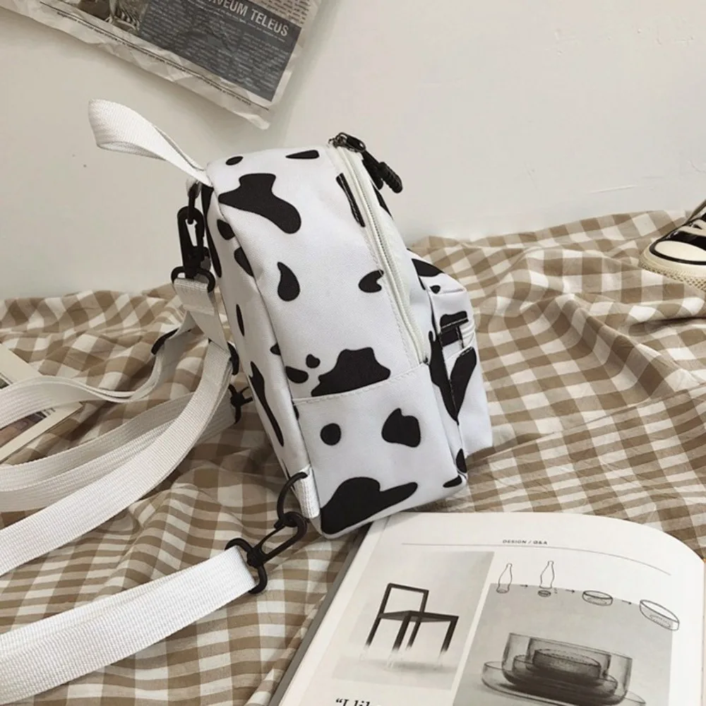 Cute Cow Spot Women's Bags Canvas Adjustable Strap Travel Bag Multi-Function Mini Backpack Women