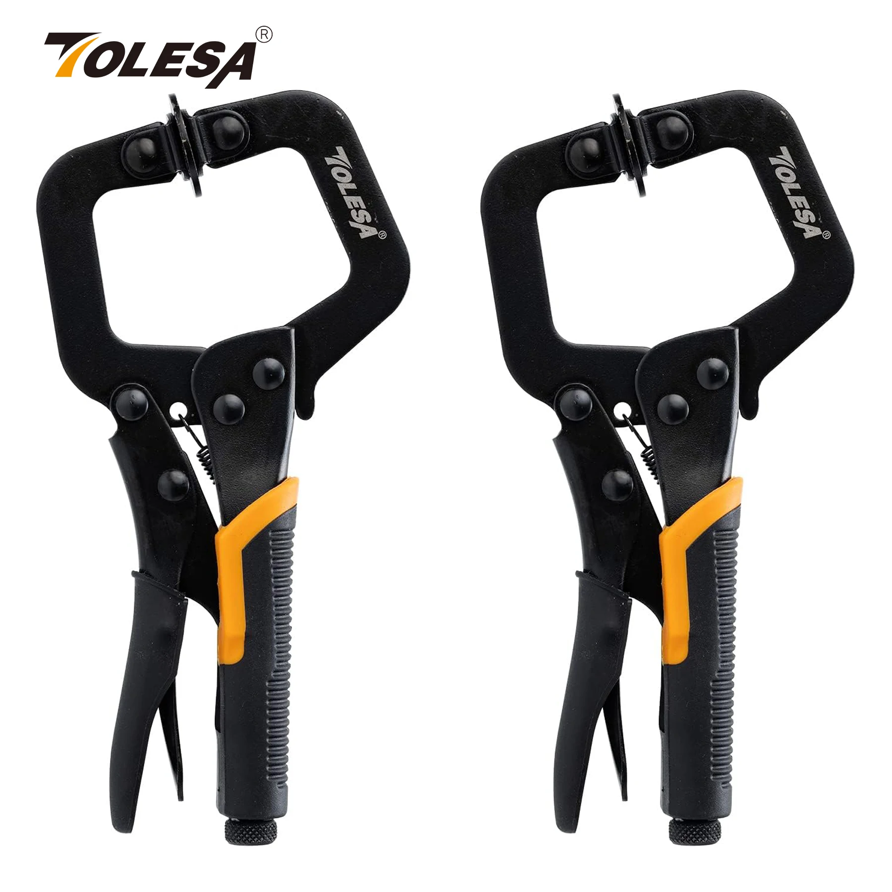 TOLESA 2Pcs 9\'\' Face Clamps Pocket Hole Clamps C Clamps with Adjustable Swivel Pads Locking Pliers for Woodworking, Positioning