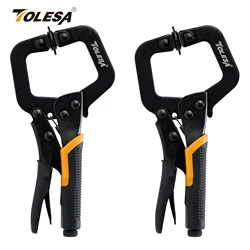 TOLESA 2Pcs 9'' Face Clamps Pocket Hole Clamps C Clamps with Adjustable Swivel Pads Locking Pliers for Woodworking, Positioning