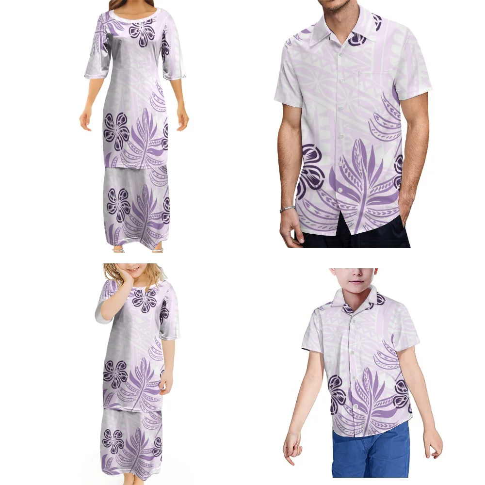 Custom Print Custom Polynesian Family Set Mother Daughter Puletasi Maxi Dress Father Son Hawaiian Shirt