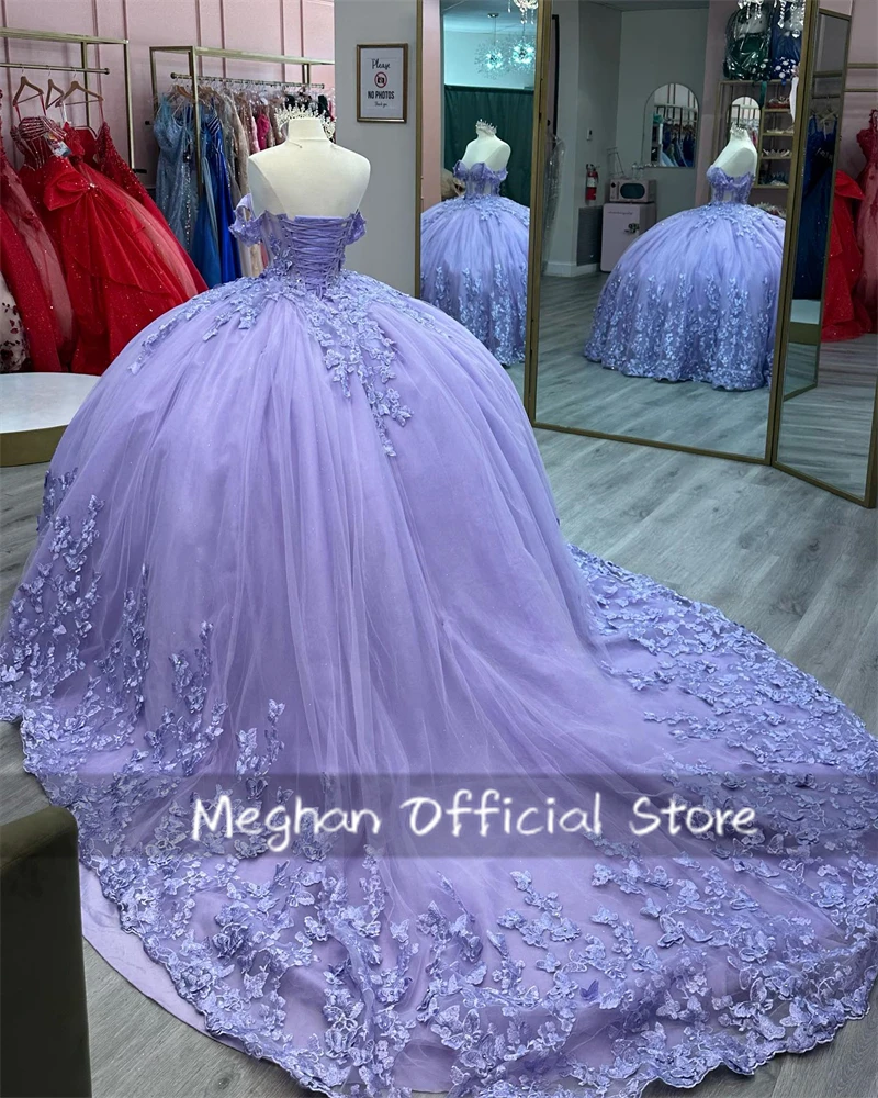 Lavender Off The Shoulder Quinceanera Dress Ball Gown Bead Applique 2025 Birthday Luxury Dress Princess Gown Sweet 16 Customized