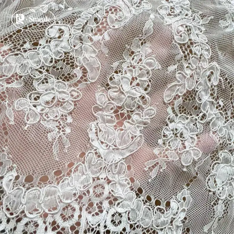 3MX1,5M NEUE Handgefertigte Kordel-Stickerei Wimpernspitzenstoff für Hochzeitskleider, DIY Nähen Weißer Spitzenstoff – Detail 4