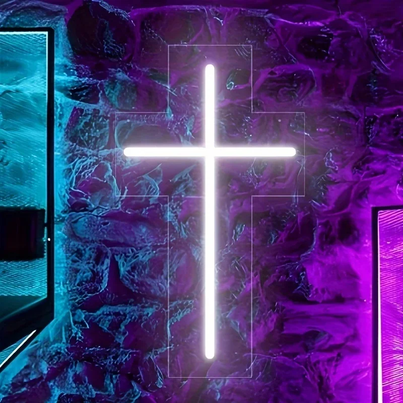 esus Cross Neon Sign Home Decor LED Neon Sign White Wall Decor Wedding Birthday Party Sign Easter Decoration Gifts For Friends