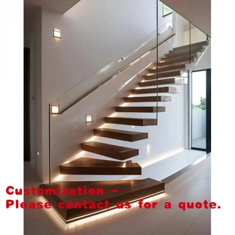 custom.New Trends Luxuriant Design Indoor Staircase Natural Stone Steps Solid Wood Floating Stairs Beam Floating Straight Stairs
