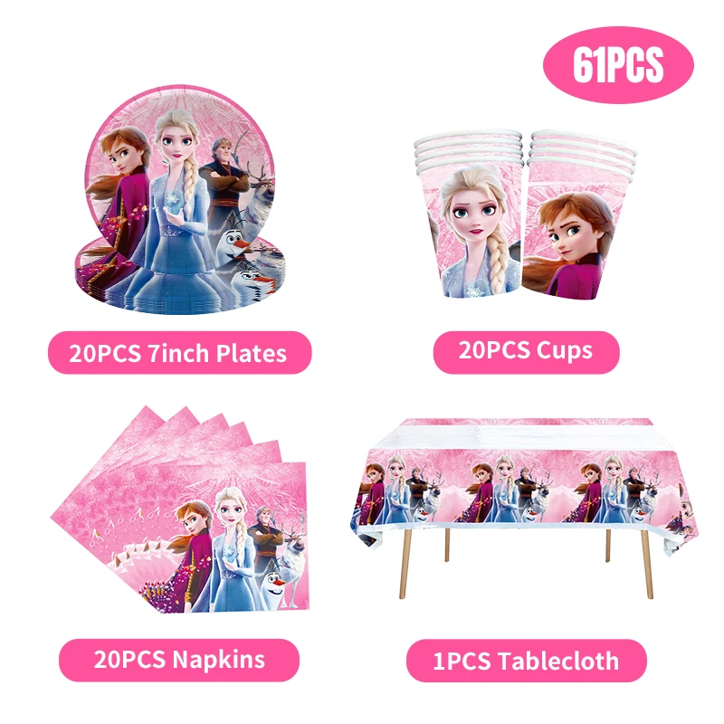 Disney Frozen Birthday Party Decorations Tableware Set Kids Birthday Party Favors Tablecloth Frozen Elsa Birthday Decoration