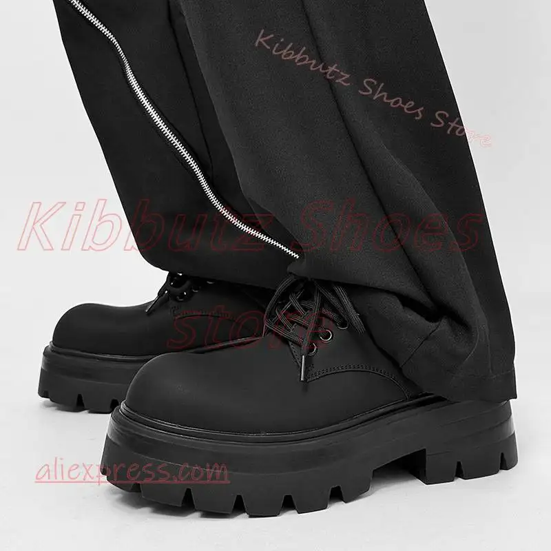 Platform Lace Up Pump Chunky Sole Round Toe Thick Bottom Unisex Punk Streetwear Casual Shoes Leather Fashion Concise Elegant New