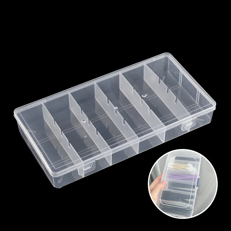 Caja de almacenamiento de uñas para pulir, contenedor de búfer de plástico rectangular, herramientas de maquillaje, bolígrafo de dibujo de uñas, estuche de pincel