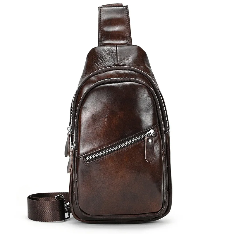 

2025 New Genuine Leather Chest Bag for Man Small Cow Leather Satchels Fashionable Cowhide Shoulder Pack