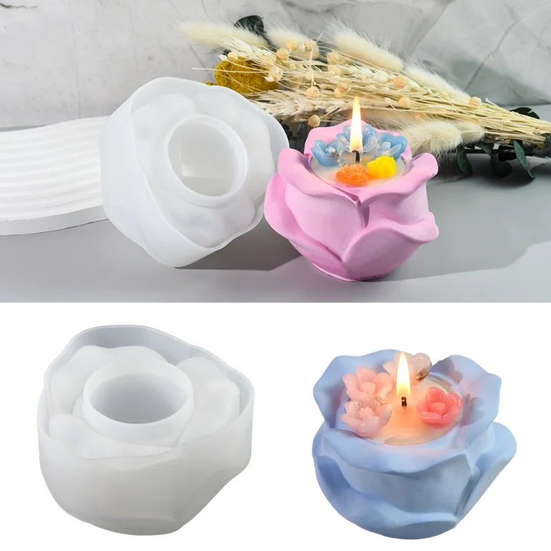 Rose Candle Holder Silicone Mold, DIY Artesanal Criativo Flor Castiçal, Cristal Resina Epóxi Moldes, Artesanato Presente, Decoração Para Casa