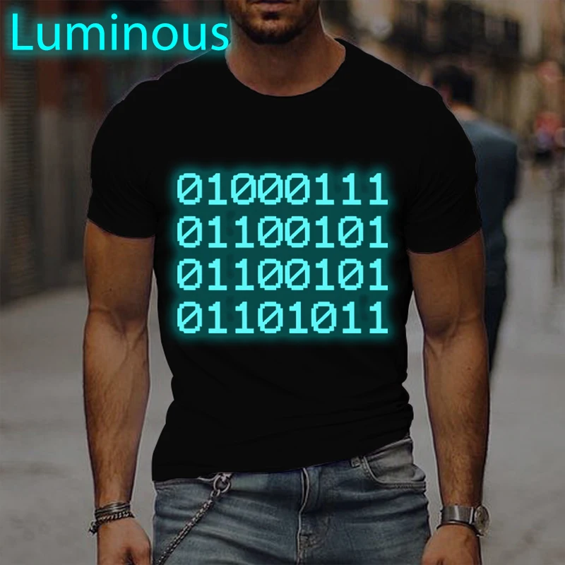 

Men's T-Shirt Binary Code Graphic T-shirt Vintage Luminous Personality Shirts Short Sleeve Fun Mathematician Streetwear