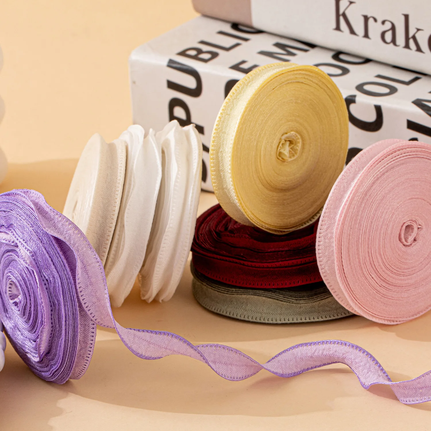 50 Yards Large Roll Pleated Ribbon Ruffle Edge Wavy Fish Tail Ribbon Gift Bouquet Packaging DIY Hair Accessories Bow Tie