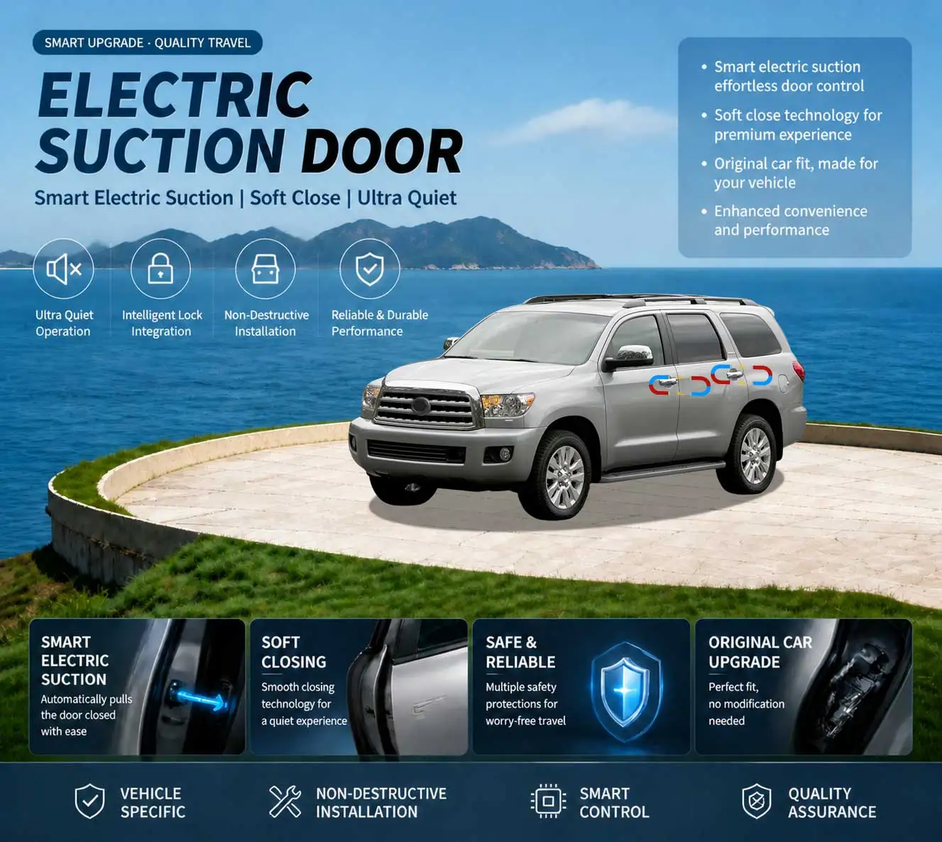 Car-Specific Auto Soft Close Door & Electric Tailgate Modification Kit for Toyota Sequoia 2nd Gen XK60 2008-2012