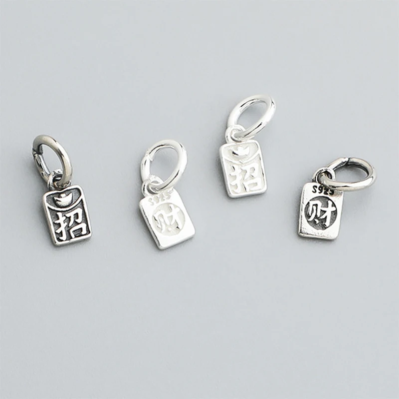 

1pc 925 Sterling Silver Attracting Wealth Lucky Sqaure Charms 7.2x4.2mm Women/Men SilverPendants DIY Bracelets Bangles Jewelry