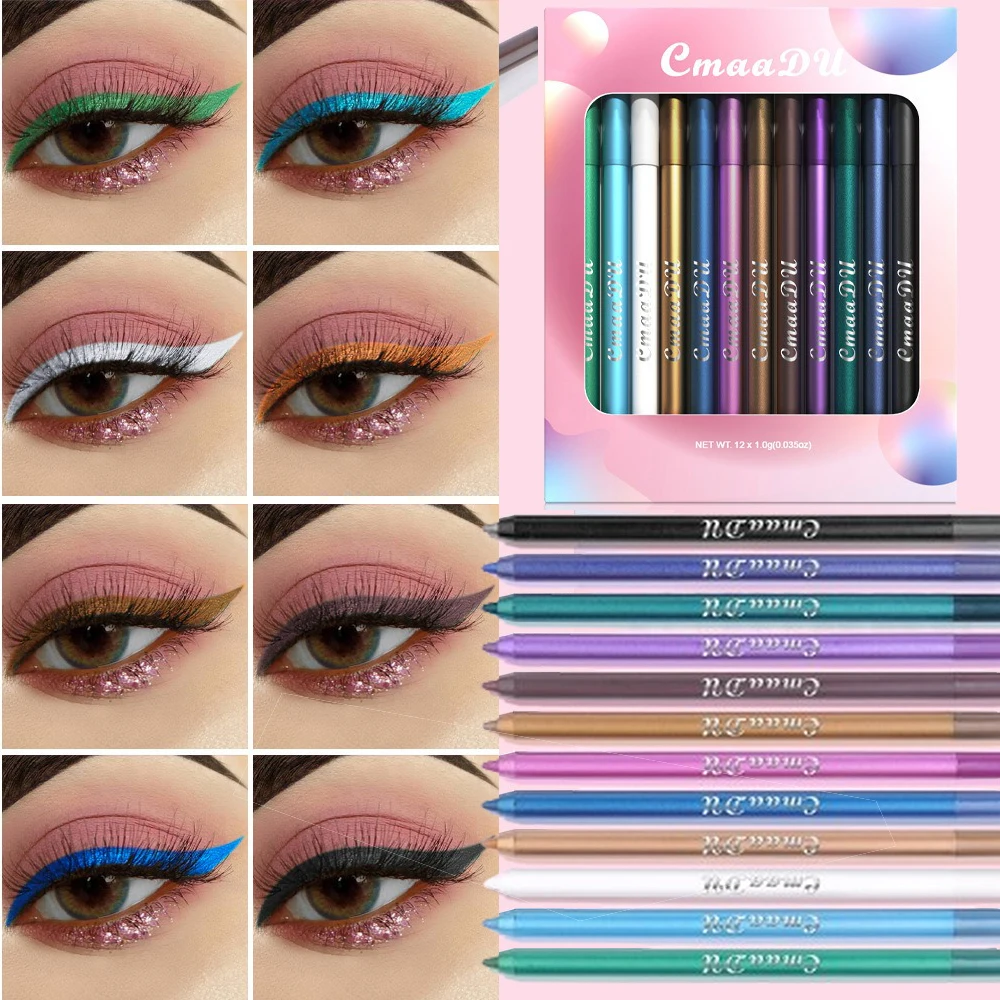 12 Colors Matte Gel Eyeliner Pencil Set Waterproof Smoky Blue Black Colourful Lying Silkworm Eye Shadow Smooth Gel Pigments