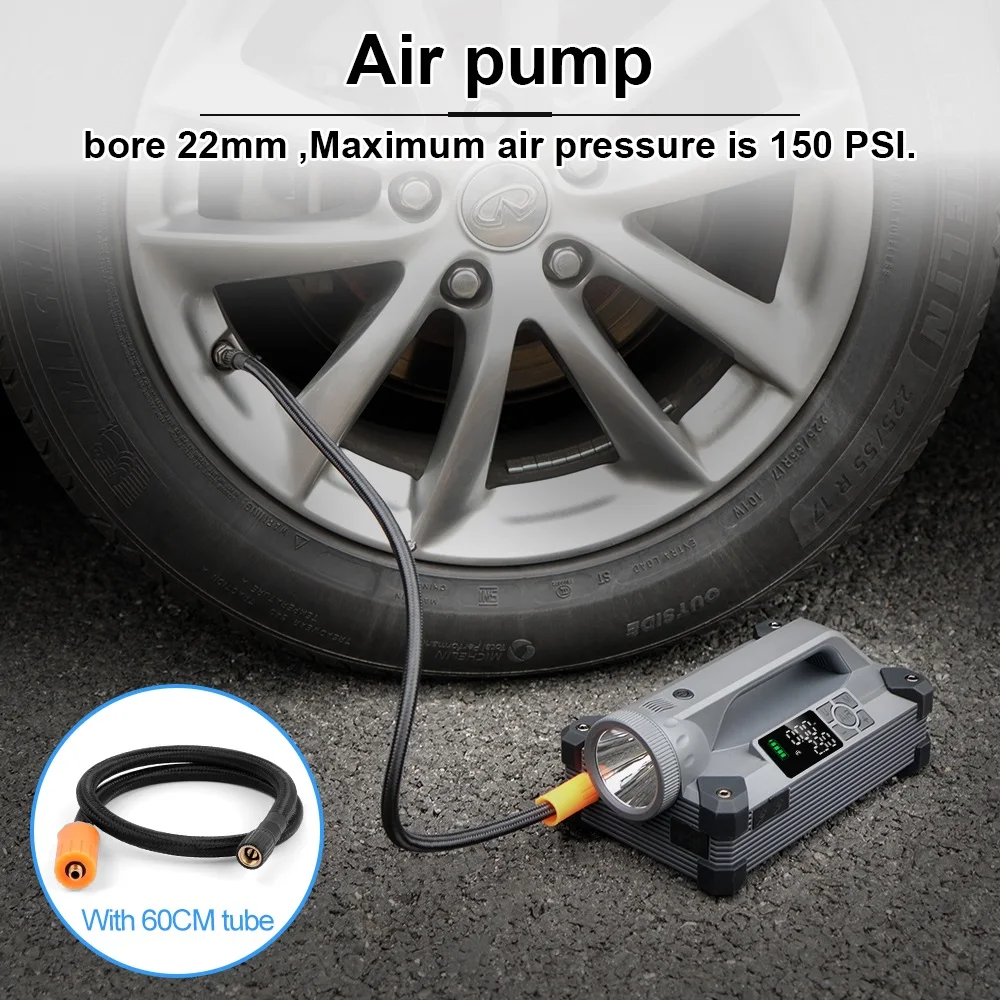 Camason Tire Inflator Portable Air Compressor Pump 150 PSI for  for Auto Car Motorcycles Bicycles,6000A Jump Starter and PD 100W