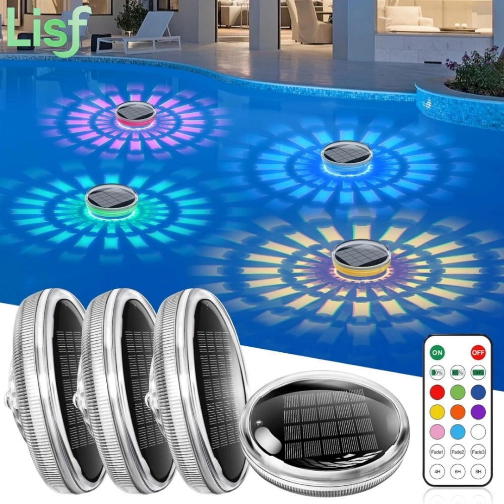Luces flotantes solares recargables para piscina, luz de piscina que cambia de Color RGB con Control remoto, decoraciones para fiestas en la piscina